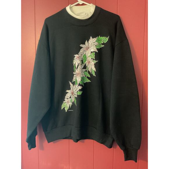 Logotel For Her 1980’s Sweatshirt POINSETTIAS Size Large - Picture 7 of 10